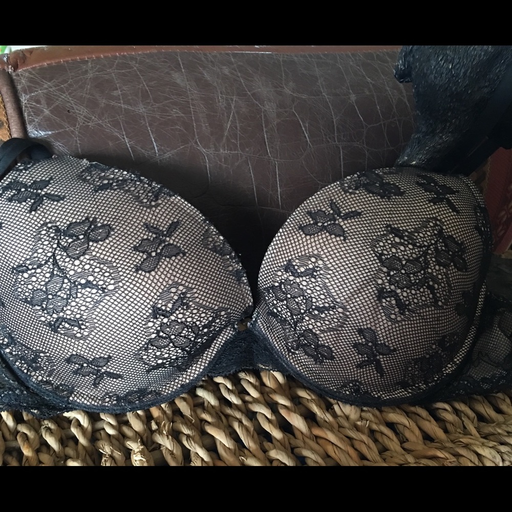 Victoria’s Secret black lace w nude background